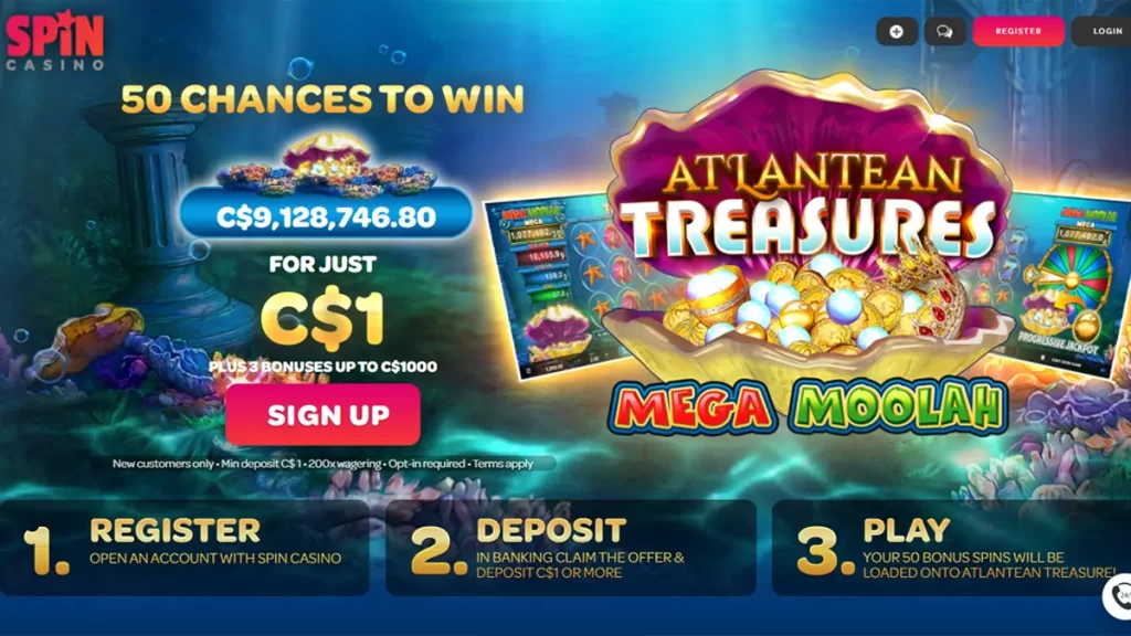 Spin Casino 50 free spins on Atlantean Treasures 