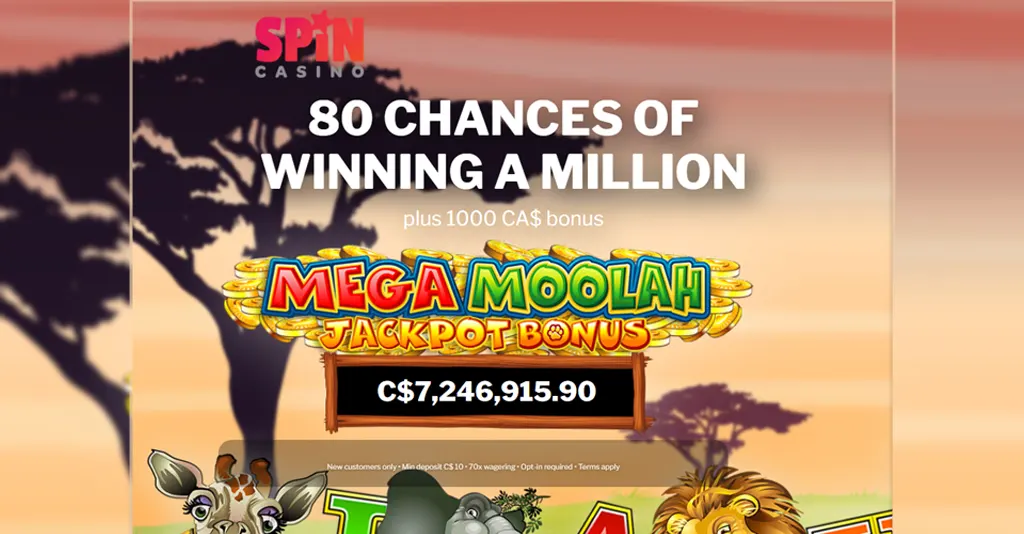 80 free spins on Mega Moolah at Spin Casino offer