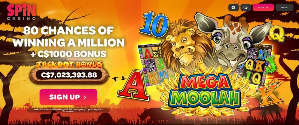 spin casino 80 free spins on mega moolah